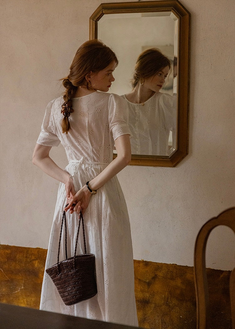 Alba Eyelet Cotton Dress | Romantic White Embroidered Summer dress