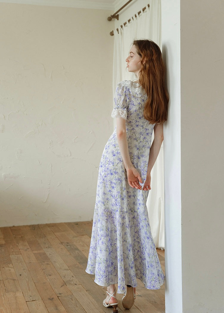 Lavender Lace Waltz Dress | Vintage Floral Puff Sleeve Dress