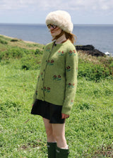 Mossy Rose Wool Floral Jacquard Cardigan