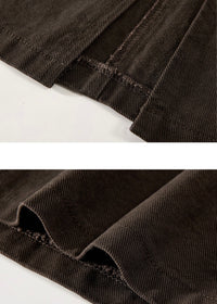 Vintage Brown Belted A-Line Cotton Midi Skirt
