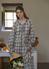 Vintage Check Long Sleeve Tiered Dress
