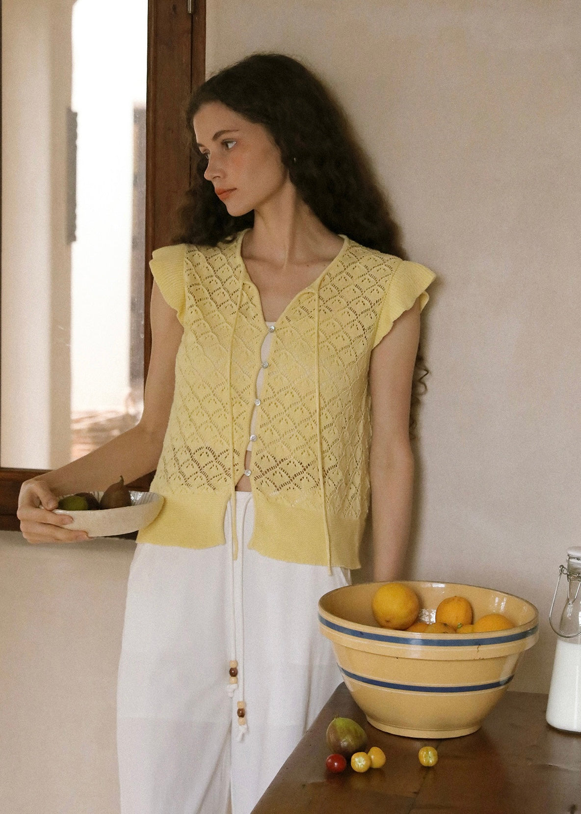 Lemon Quiet Lace Knit Tie Front Summer Cardigan Top