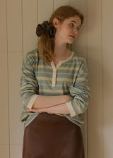 Vintage Stripe Henley Long Sleeve Knit Top