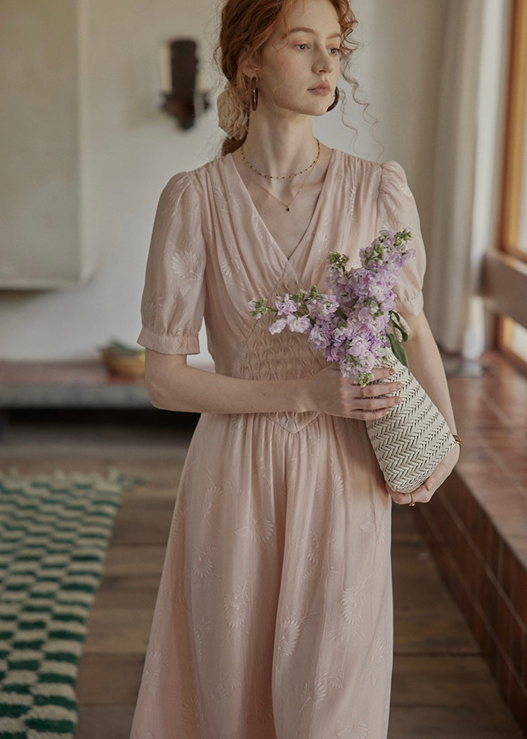 Blush Verse Soft Pink Embroidered Vintage Dress