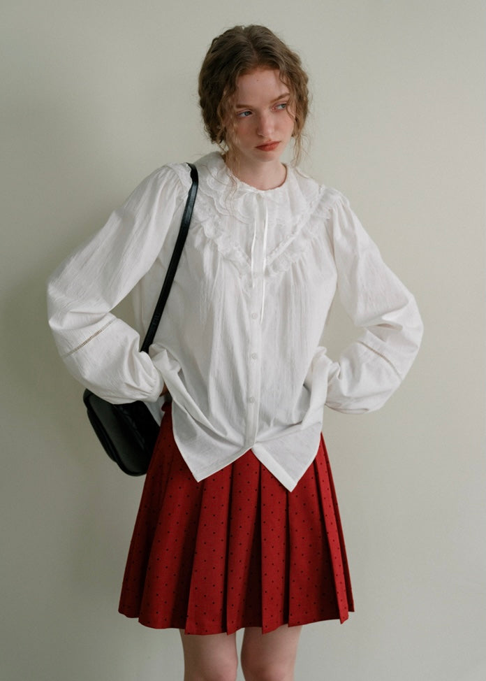 Lace Ruffle Crew Neck Doll Shirt