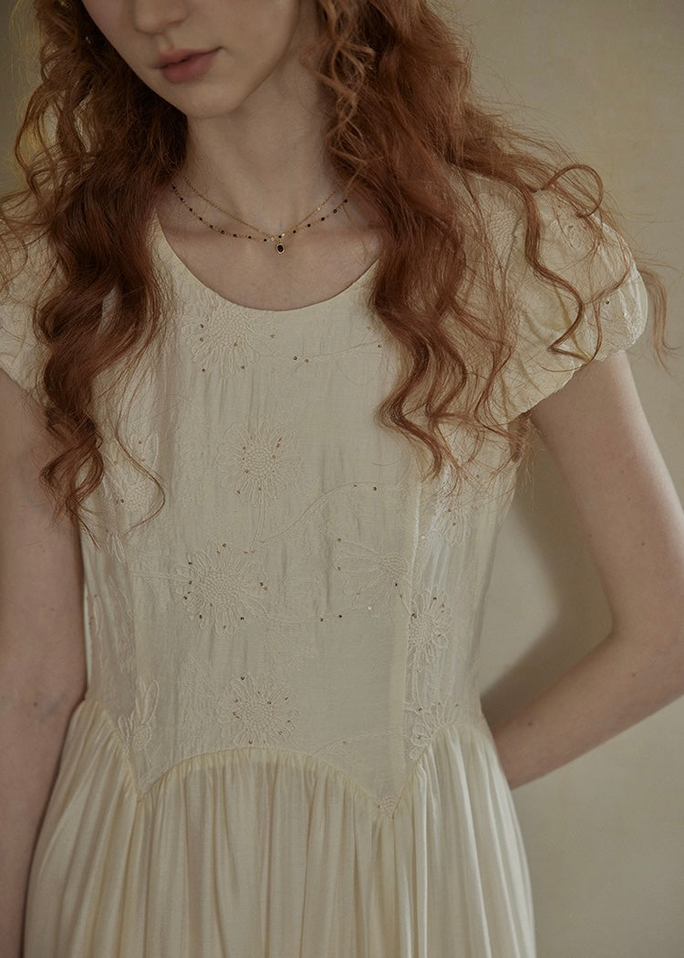 Sunday Light Embroidered Dress | Ivory Vintage Cotton Maxi Dress