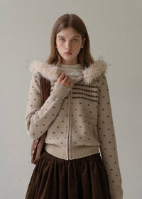 Soft Trail Fur-Hood Knit Zip Cardigan Jacket