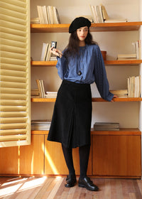 Vintage Blue Check Gathered Shirt