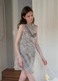 Sable Check Halter Wrap Mini Dress