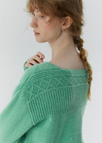 Mint Meadow Jacquard Knit Boat Neck Vintage Sweater