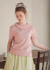 Morning Collar Knit Top Soft Vintage Short Sleeve Tee(2COLOR)