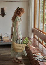 Verde Bloom Long Dress | Vintage Mint Floral Ruched Dress
