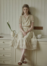 Aveline Draped Neck Floral Embroidered Dress