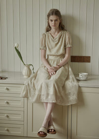 Aveline Draped Neck Floral Embroidered Dress