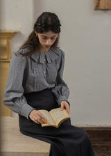 Vintage Dot Pintuck Ruffle Collar Blouse Shirt