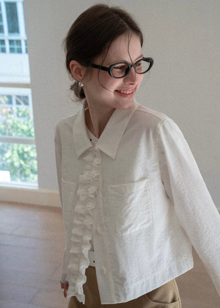Ivory Cascade Ruffle Vintage Long Sleeve Blouse