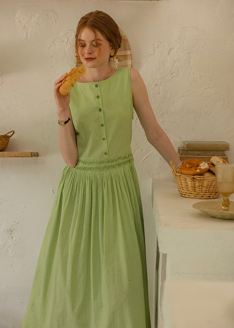 Garden Rhythm Smocked Waist Sleeveless Dress(2COLOR)