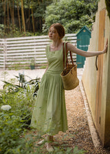 Garden Rhythm Smocked Waist Sleeveless Dress(2COLOR)