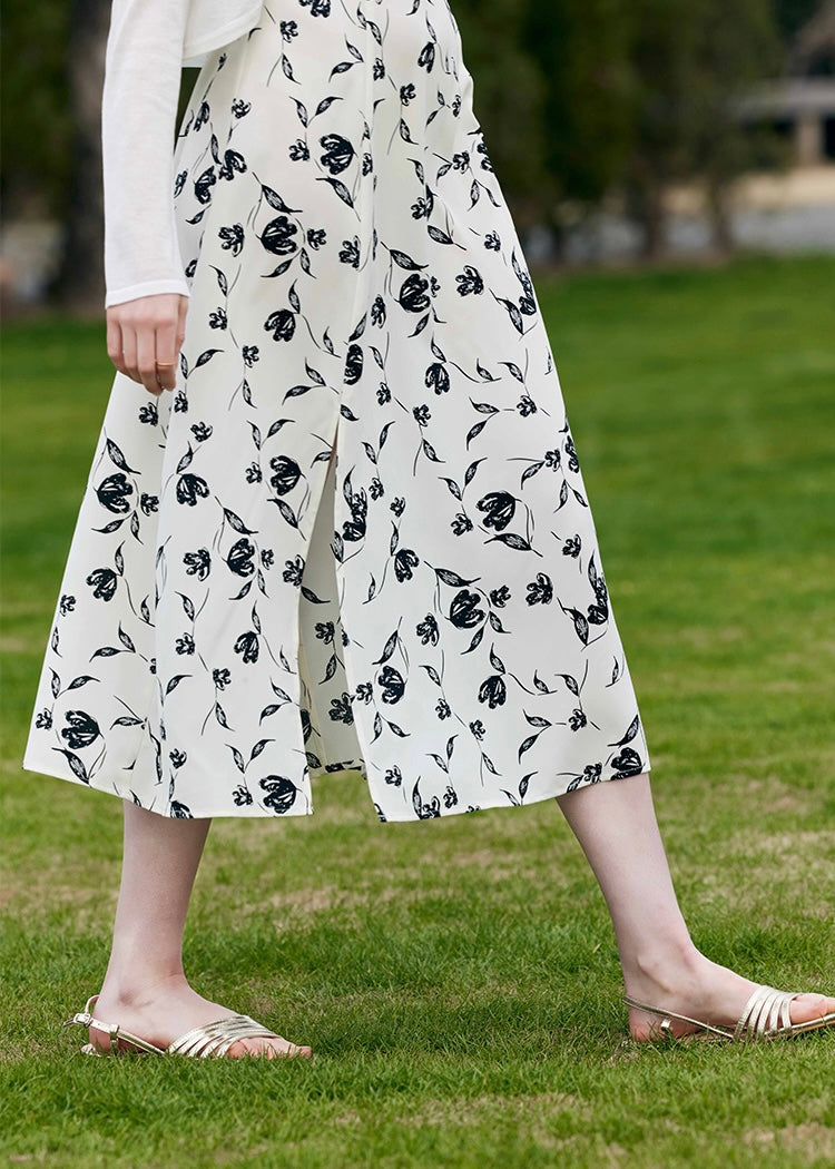 Moonlight Petal Slip Dress | Black and White Floral Dress for Summer