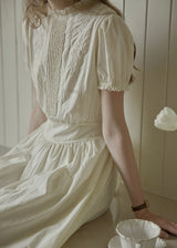 Ivory Poise Embroidered Puff Sleeve Midi Dress