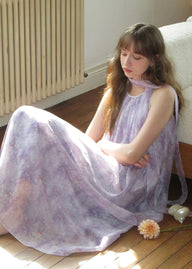 Lilac Veil Flowing Halter Maxi Dress