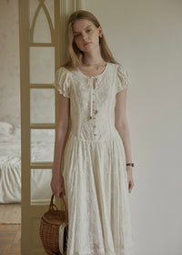 Ethereal Linen Embroidered Waistline Dress