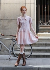 Rosecloud Button Soft Pink Puff Sleeve Mini Dress