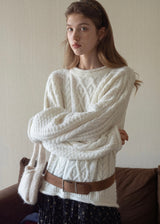 Snowfield Soft Ivory Cable Knit Sweater