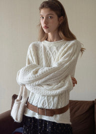 Snowfield Soft Ivory Cable Knit Sweater