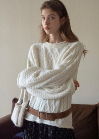 Snowfield Soft Ivory Cable Knit Sweater