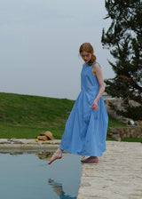 Sky Blue Sleeveless Cotton Summer Loose and Slim Dress
