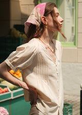 Marseille Cream Button Blouse | Soft Vintage Short Sleeve Top