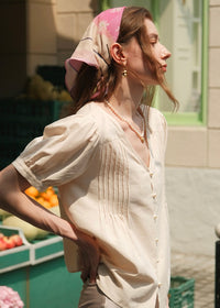 Marseille Cream Button Blouse | Soft Vintage Short Sleeve Top
