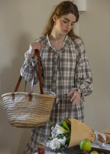Vintage Check Long Sleeve Tiered Dress