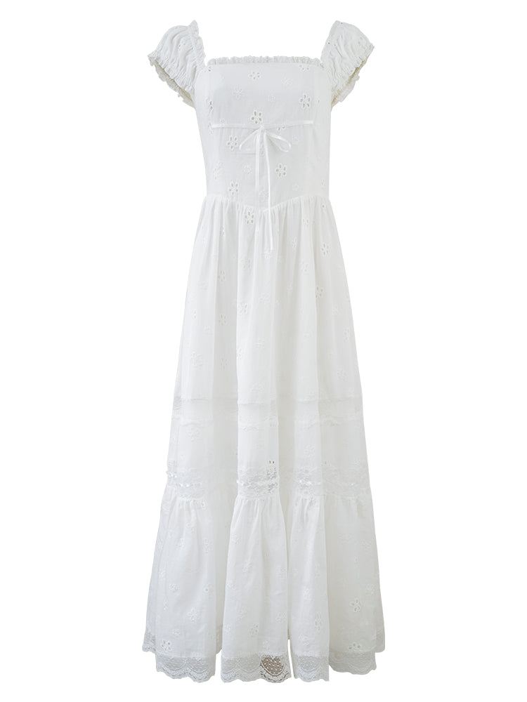 Élise Broderie White Dress | Romantic Lace Cotton Maxi Dress