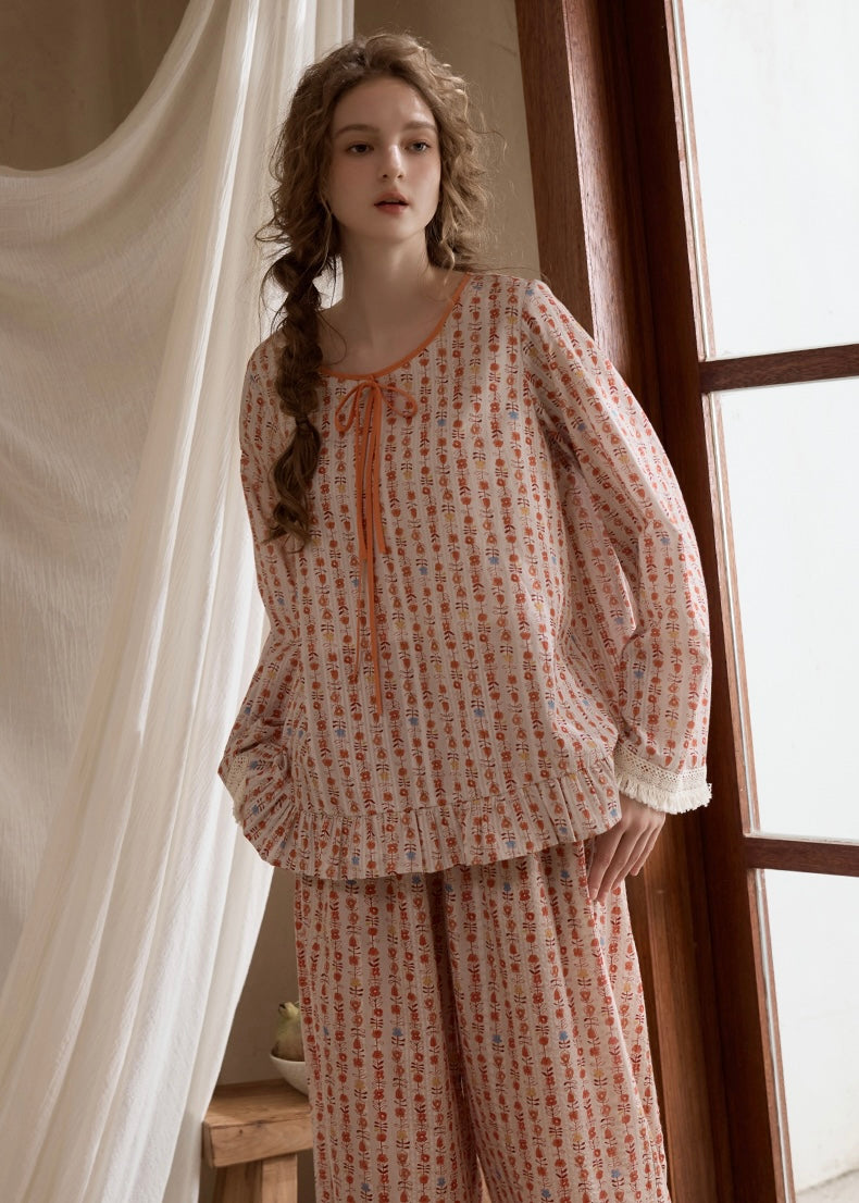 Whispered Garden Cotton Vintage Pajama Set(2COLOR)