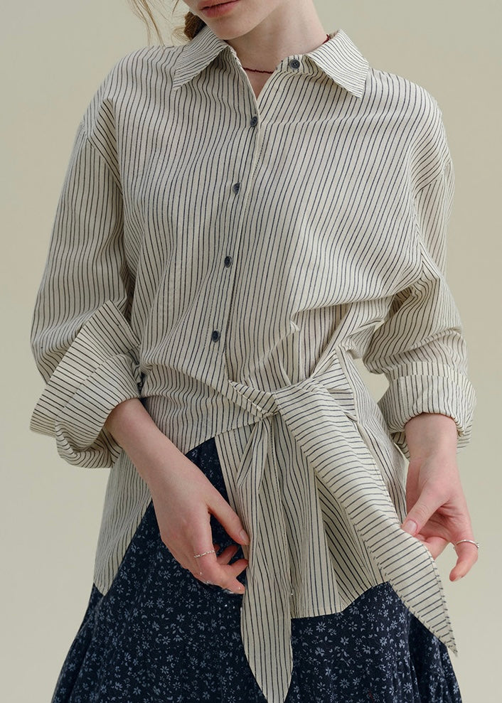 Striped Tie-Waist Wrap Vintage Shirt