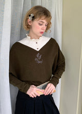 Olive Verse Embroidered Vintage Layered Knitwear