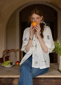 Meadow Poem Embroidered Blouse | Romantic Cotton Round Neck Shirt(2COLOR)