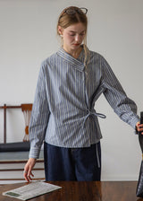Maren Mist Blue Striped Wrap Shirt