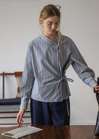 Maren Mist Blue Striped Wrap Shirt