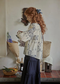 Meadow Folk Tie Blouse | Vintage Navy Print Peasant Top