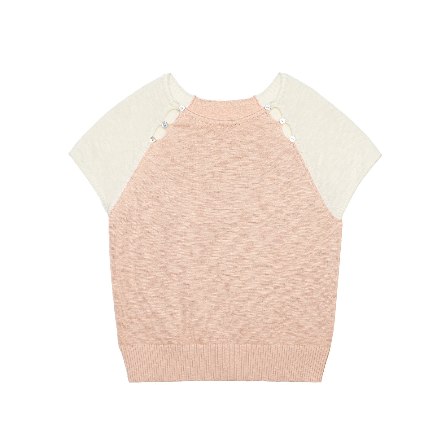 Blush Calm Shell Button Color Block Knit Top