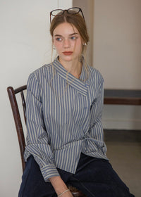 Maren Mist Blue Striped Wrap Shirt