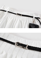 Belted Pleated Mini Skirt with Pouch(2COLOR)