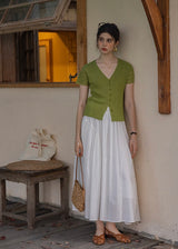 Été Knit Button Top | Slim Fit V-Neck Ribbed Summer Cardigan Blouse(2COLOR)