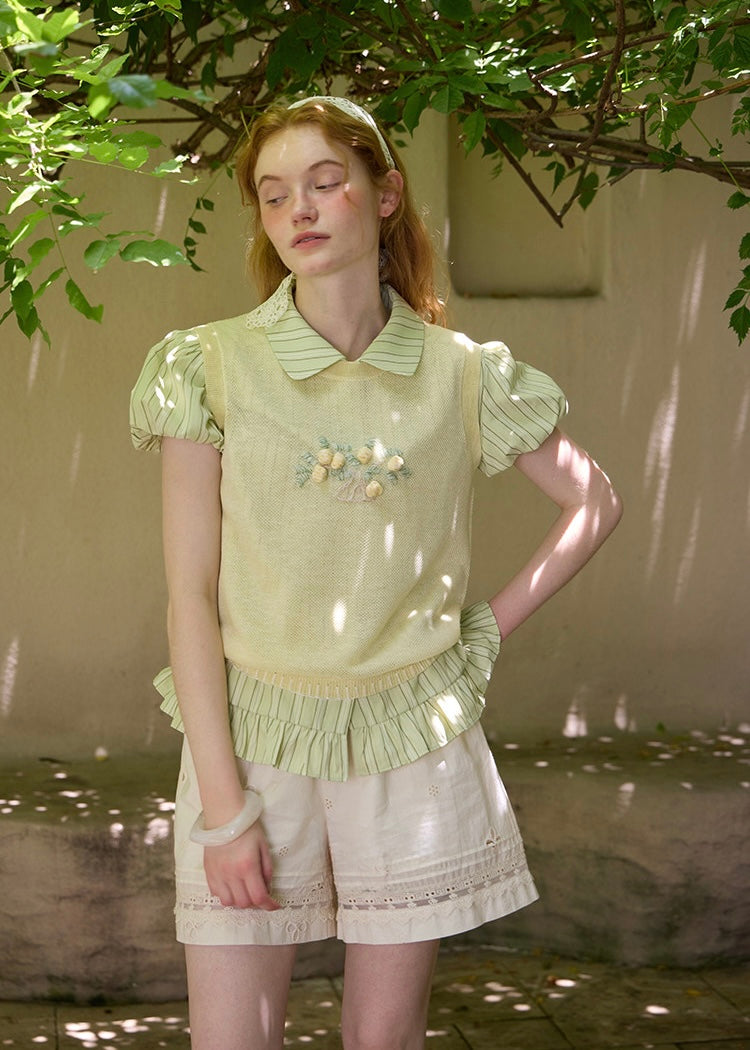 Elara Butter Yellow Floral Embroidered Knit Vest