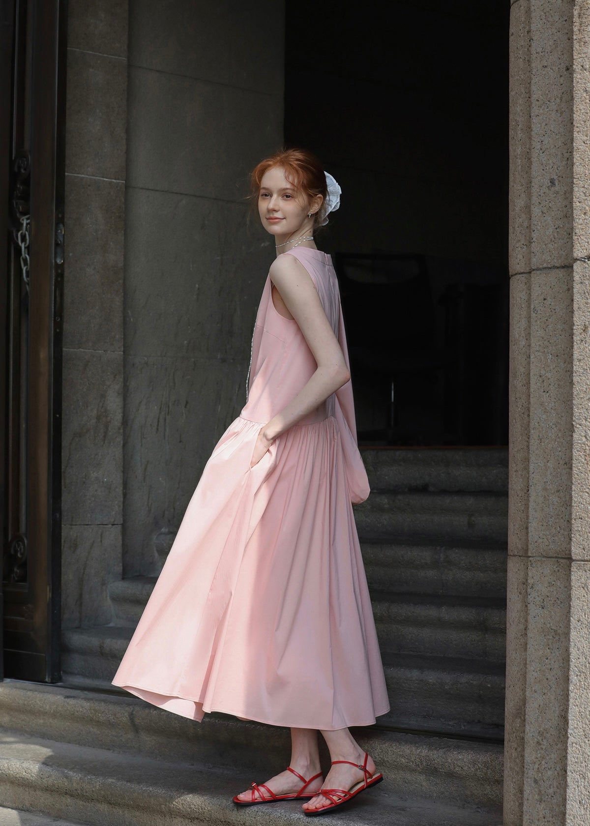 Summer Petal Cotton Dress | Light Pink Sleeveless Dress