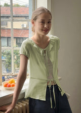 Celery Whisper Blouse | Soft Green Romantic Tie Blouse
