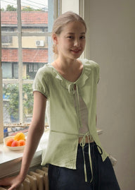 Celery Whisper Blouse | Soft Green Romantic Tie Blouse